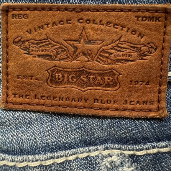 BIG⭐️STAR “Liv” Low Rise Flap Pocket Jeans 👖 Distressed Bootcut Denim Sz 25R - Picture 13 of 16